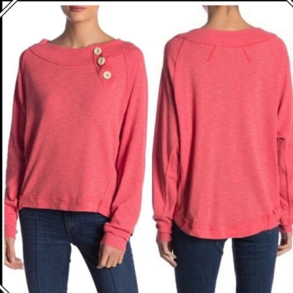 FREE PEOPLE We The Free Womens Dont Forget Me Pullover Shirt in Coral-Size Small